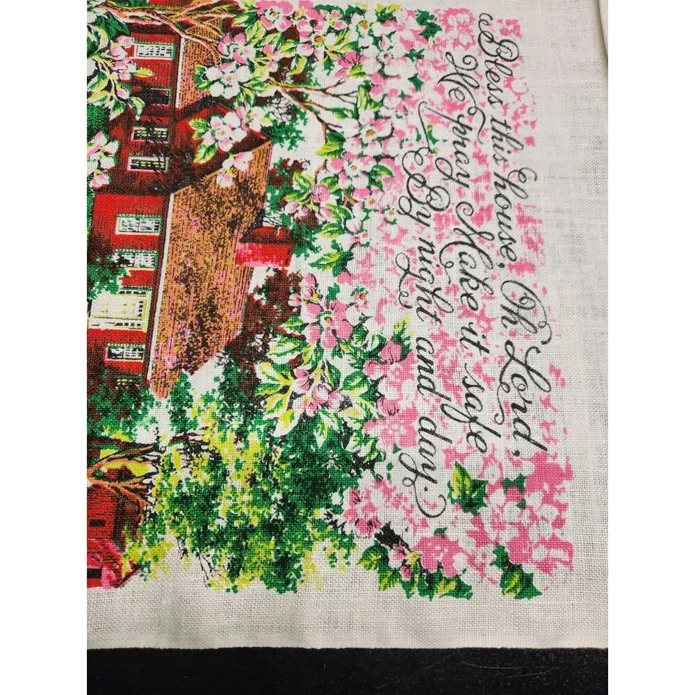 VTG 1974 Calendar Tapestry With Floral Cottage &‎ Bless This House O Lord Quote
